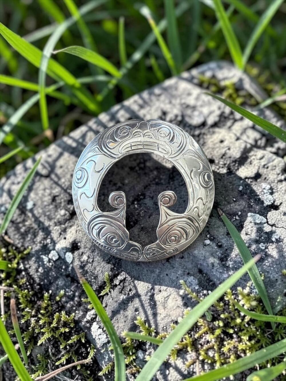Vintage First Nations Sterling Silver Engraved Formline Motif Pendant by Alfred